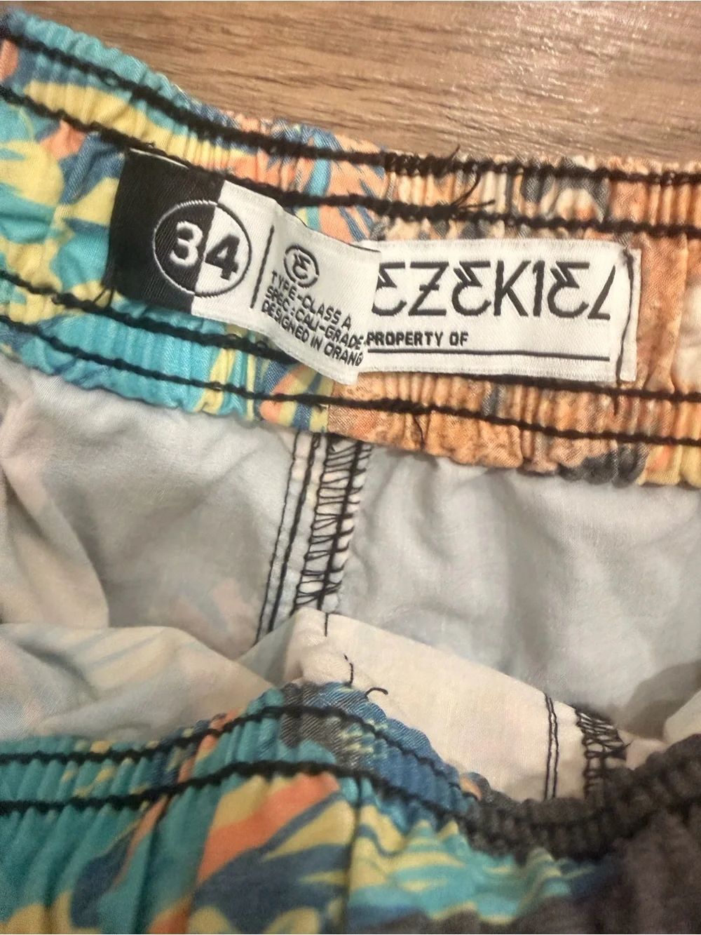 Ezekiel Tropical Floral Swim Trunks - Teal, Orange & Gray 0540